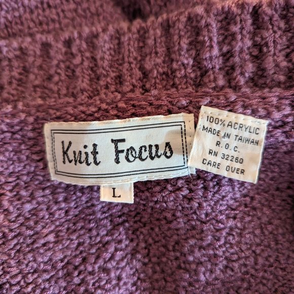 Women's NWT Gimbels Knit Focus vintage open front cardigan, purple, size L - Picture 3 of 4